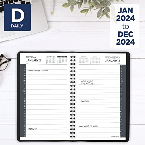 AT-A-GLANCE 2024 Daily Appointment Book Planner, 5" x 8", Small, Black (702070524)