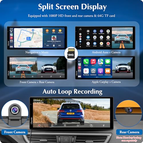 [2024 Newest] Carpuride 4K W903 Portable Wireless Carplay & Android Auto with Dash Cam - 9.3" HD IPS Screen, 4K Front Camera, Loop Recording, Bluetooth, Mirror Link, GPS, Siri, Dashboard Mounted
