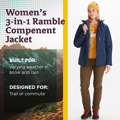 MARMOT Women's Ramble Component Jacket - 3-in-1 Waterproof Shell with Hood and Breathable Polartec Fleece Liner, Arctic Navy, X-Small