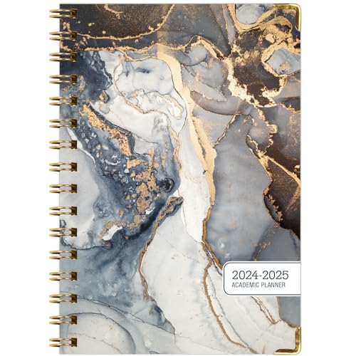 HARDCOVER Academic Year 2024-2025 Planner: (June 2024 Through July 2025) 5.5"x8" Daily Weekly Monthly Planner Yearly Agenda. Bookmark, Pocket Folder and Sticky Note Set (Black Gold Marble)