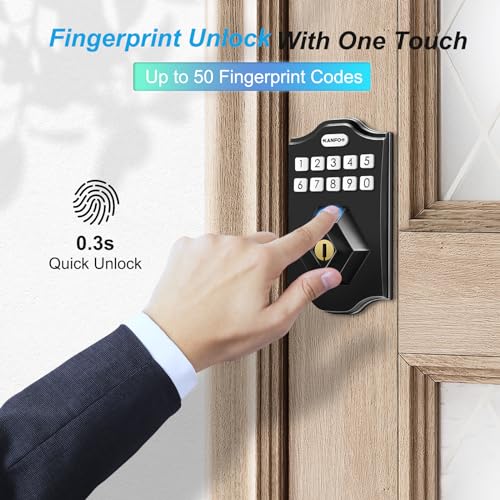 KANFOX KS2 Fingerprint Door Lock, Keyless Entry Door Lock Deadbolt with Keypad, Electronic Door Lock Deadbolt, Smart Locks for Front Door, Door Lock with Code,Auto Lock,Easy Installation，Matte Black