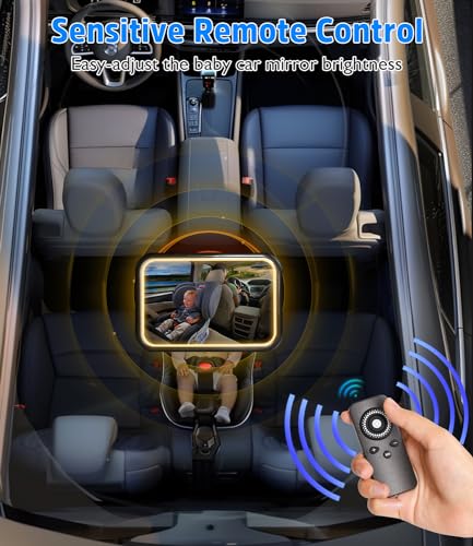 LJGVDXT Baby Car Mirror with Light Baby Mirror for Car Seat Rear Facing Hook Clip Design,360° Adjustable Car Seat Mirror for Baby Rear Facing Crystal Clear View, Shatterproof with Remote