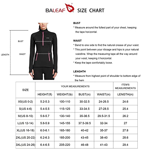 BALEAF Women's Running Jacket Thermal Fleece Pullover Half Zip Tops Thumbholes Winter Long Sleeve Cold Weather Black XS