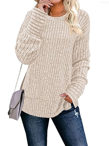 Fall Sweaters for Women 2023 Long Sleeve Tunic Tops to Wear with Leggings Apricot