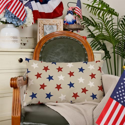 AACORS 4th of July Pillow Covers 18x18 Inch Blue Red White Stars Decor Patriotic Holiday Pillow Case Independence Memorial Day Decorations Outdoor for Sofa Couch AA545-18