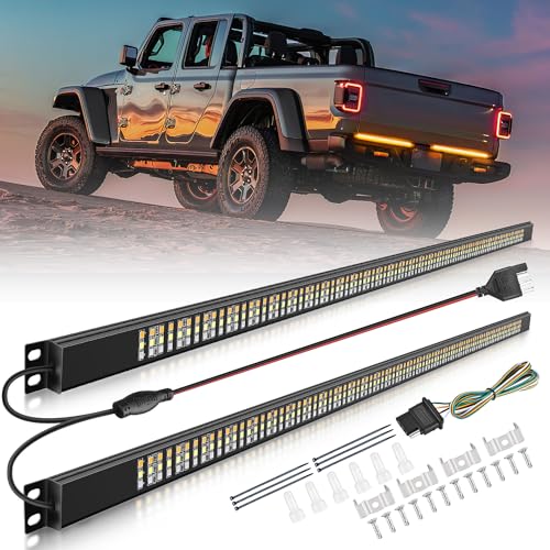 Nilight Truck Tailgate Light Bar 56" Aluminum Frame Triple Row 576 LED Strip with Red Running Brake Lights Amber Sequential Turn Signals White Reverse Lights for Truck, Pickup, SUV