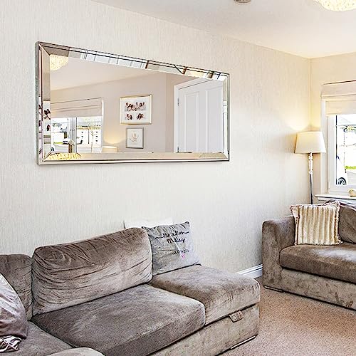 Chende 22" X 47" Angled Large Wall Mirror for Decor, Rectangular Decorative Mirror with 2" Big Beveled Edge and Stainless Steel Frame for Living Room, Bathroom, Entryway, Hang Horizontal/Vertical