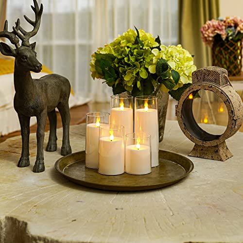 Homemory Amber Flickering Flameless Candles, Battery Operated Acrylic LED Pillar Candles with Remote Control and Timer, Set of 5