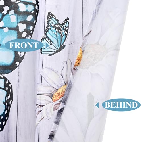 Likiyol Butterfly Kithchen Curtains Floral Daisy Tier Curtains, Farmhouse Gray Cafe Curtains, Rod Pocket Small Window Curtain for Cafe Bathroom Bedroom Drapes, 26 x 36 Inches (2 Panels)