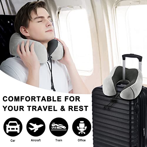 urnexttour Neck Pillow Airplane-2 Pack Memory Foam Travel Pillow, Soft & Support Travel Neck Pillow for Travelling, Sleeping Rest, Car, Train and Home Use (Black&Grey)