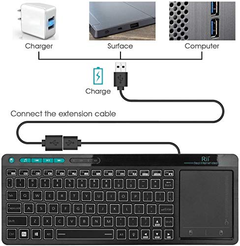 Rii K18 Plus Wireless 3-LED Color Backlit Multimedia Keyboard with Multi-Touch Big Size Trackpad,Rechargable Keyboard for Android TV Box,PC,Smart TV,Xbox,Raspberry Pi, HTPC IPTV,Windows, MacOS (2.4G)