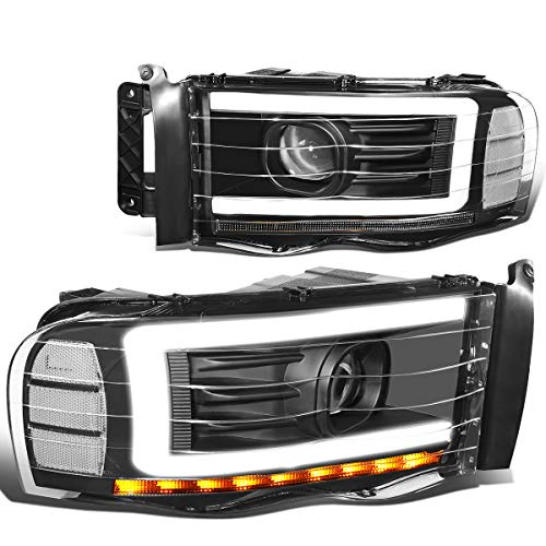 Auto Dynasty LED DRL Headlight Compatible with 2002 2003 2004 2005 Dodge Ram 1500 2500 3500 Sequential Turn Signal Black Clear Corner Projector Headlights