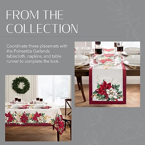 Elrene Home Fashions Poinsettia Garlands Holiday Engineered Placemats, Set of 4, 13"x19", Multi