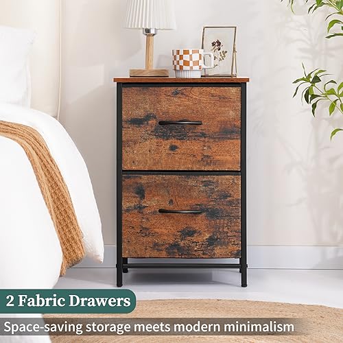 Yoobure Night Stand Set 2, Nightstand with 2 Fabric Drawers, Small Wood Nightstands for Bedroom, Bedside Tables with Drawers for Small Spaces, Large Storage Drawers Dresser for Dorm Bed Side Table