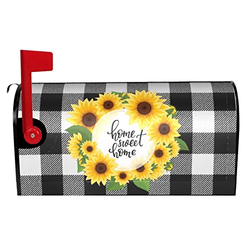 Buffalo Plaid Sunflower Wreath Mailbox Covers Magnetic Standard Size 18" X 21" Home Sweet Home Mailbox Cover Decorations Wrap