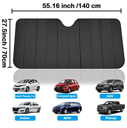 Big Hippo Front Car Sunshade Windshield-Jumbo/Standard Sun Shade Keeps Vehicle Cool-UV Ray Protector Sunshade-Easy to Use Sun Shade-Silver(55.16"X 27.5")