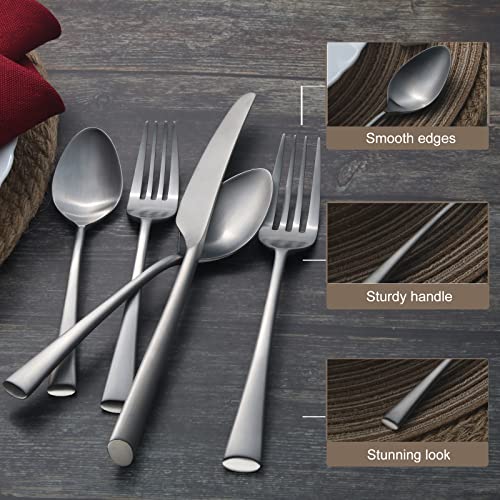 Alata Potter 65-Piece Forged Silverware Set, Service for 12 – Premium Stainless Steel Flatware Set, Modern Design with Satin Finish, Ideal for Home, Kitchen, Party, Camping