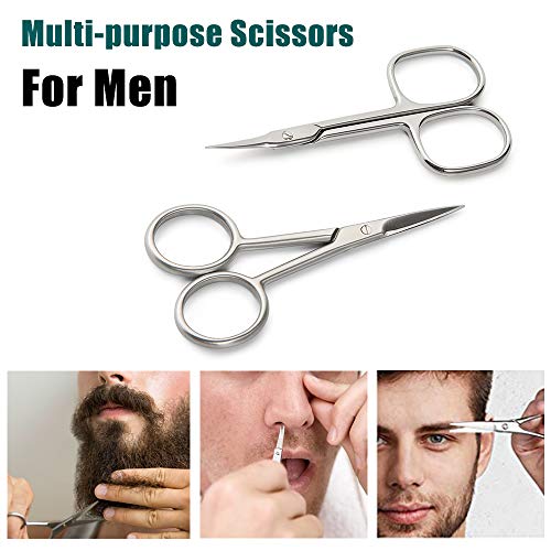BEZOX Small Scissors 2 PCS Set - Nail Cuticle Scissors/Manicure Scissors Kit - Straight and Curved Blade Beauty Scissor for Beard/Mustache, Nose Hair, Ear Hair, Eyelashes and Eyebrow Trimming
