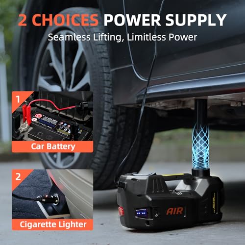 Electric Car Jack Hydraulic Kit 5 Ton 12V with Impact Wrench Power, Built-in Inflator, LED Light, Portable Floor Gata para for Vehicle Truck SUV Automatic Lift Change Tire Repair Black