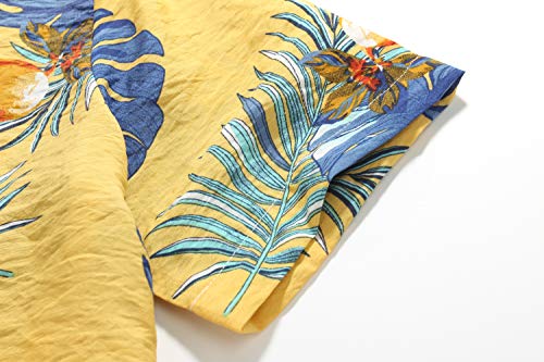 SSLR Womens Hawaiian Shirts Floral Short Sleeve Blouses Button Up Shirts for Women (X-Small, Yellow)