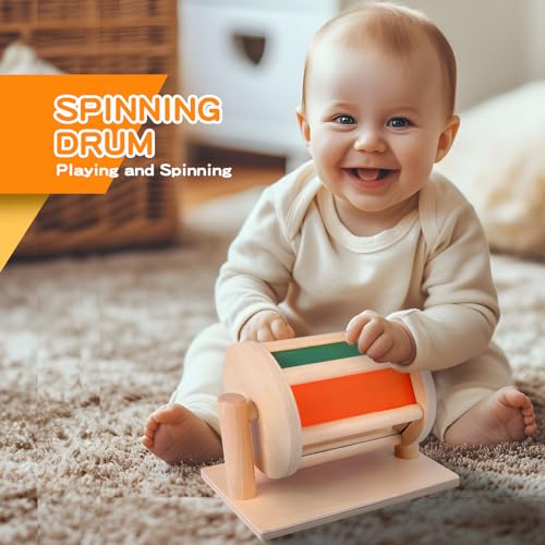 Early Learning Toy for 0-6 Months, Montessori Baby Toys 6 in 1 Learning Educational Set - Object Permanence Box, Baby Roller, Spinning Drum, Black and White High Contrast Baby Toys, Tummy Time Mirror