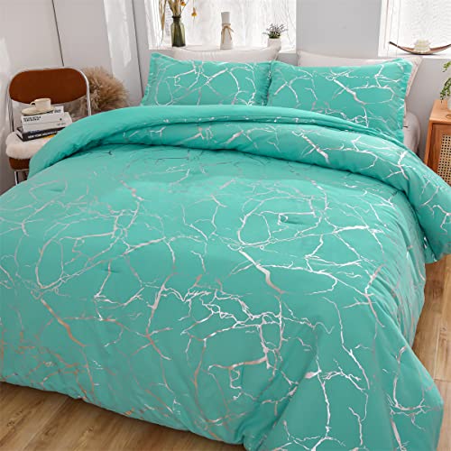 Holawakaka Gold Metallic Marble Comforter Set Twin Size Foil Print Glitter Bedding Sets,Black/Gold,Twin