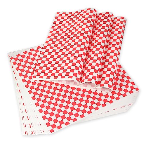 JIRNGLA 100pcs Deli Paper Sheets 12x12"", Premium Food Basket Liners, Grease Resistant Wax Paper Sheets for Food, Classic Checkered Sandwich Wrapping Paper (Black & White Checkered)