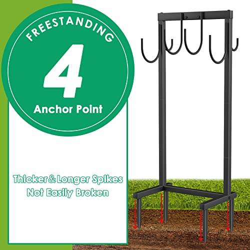 TomCare Garden Hose Holder Water Hose Holder with 4 Spikes Freestanding Garden Hose Stand Hose Storage Sturdy Hose Hanger Hose Reel Heavy Duty 6 Hooks Hose Organizer Holder for Outside, Black