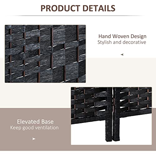 HOMCOM Room Divider 3 Panels Folding Privacy Screen 6FT Tall Portable Wicker Weave Partition Wall Divider for Bedroom Home Office, Black