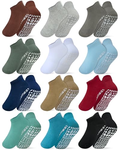 RATIVE Ankle Anti Slip Non Skid Cotton Socks with Grips Grippers for 0-6 Month Babies Baby Infant Boy Boys Girl Girls (0-6 Months, 12-Pairs/AB-110)