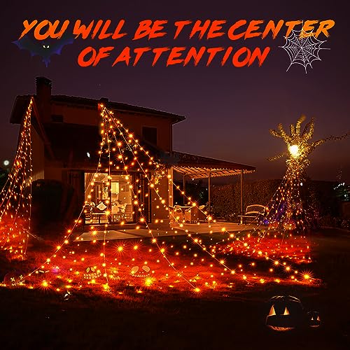 BlcTec Halloween Giant Spider Web Lights, 19.7ft x 14.7ft Lighted Black Spider Web with 250 LED, Sturdy Wire Halloween Web Lights with Waterproof, 8 Modes, Timer for Yard Haunted House Décor (Purple)