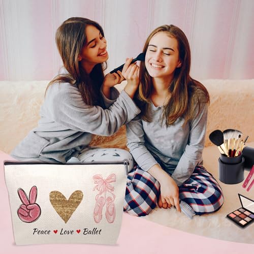 OkiyiD Ballet Dance Makeup Bag for Girl, Ballerina Gifts Cosmetic Travel Bags, Dance Recital Gifts for Girls, Birthday Friendship Team Gifts Travel Case Accessories for Dance Lover