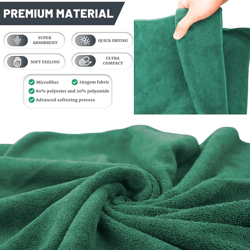 Rainleaf Microfiber Travel Towel Quick Dry Swimming Towel Ultra-Compact,Super Absorbent,Washcloths for Bathroom, Shower,Camping,Backpacking-Dark Green 24"x48"