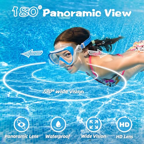 Freela Kids Swim Goggles for Boys Girls Kids 4-7 3-6 6-14 8-12 with Nose Cover, Water Pool Beach Swimming Goggles Mask for Childrens Youth Age 4 5 Tempered Glass Anti Fog Waterproof 180° Clear View