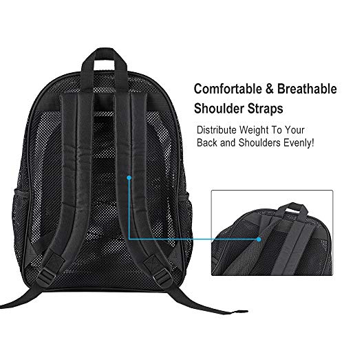 COVAX Heavy Duty Mesh Backpack, See Through College Mesh Backpack, Semi-transparent Bookbag with Bungee and Comfort Padded Straps for Commuting, Swimming, Beach, Outdoor Sports