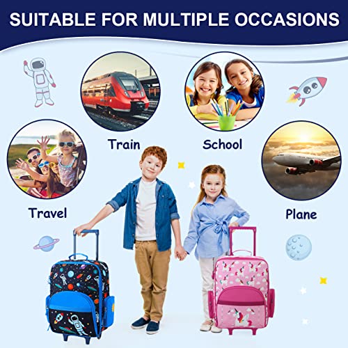 RAVUO Kids Suitcases for Boys, Cute Boys Rolling Travel Luggage for Toddler Children with Wheels Astronaut Space