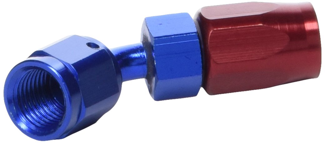 Edelbrock/Russell 610080 Red/Blue Anodized Aluminum -4AN 45-Degree Hose End