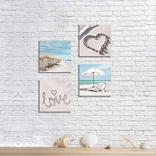 ARTISTIC PATH Canvas Wall Art Beach Picture: Artwork of Chairs & Sand Dune Painting Print Coastal Wall Artwork for Kitchen(12" W x 12" H x 4 PCS,Multi-Sized)