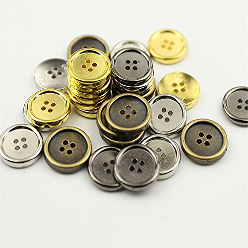 100 Pcs Round Craft Buttons 4 Holes Metallic Color Plastic Buttons for Sewing (Bronze)