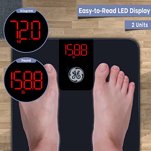 GE Digital Smart Bathroom Scale - Accurate Bluetooth Body Weight and BMI - Electronic Black Scale, 400lb Capacity