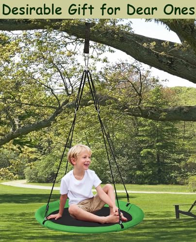 Mokeyder 24 Inch Saucer Tree Swing Set for Kids & Adults, Adjustable Swing Sets for Backyard or Outdoor Playground, Green & Black, 1 Pack