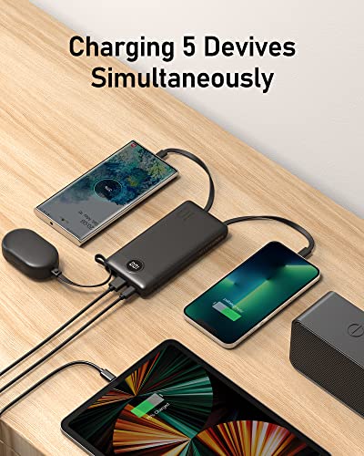 VEEKTOMX Portable Charger with Built-in Cables, 10000mAh Power Bank for iPhone, Slim Fast Charge USB C Battery Pack, Travel Essentials Powerbank Compatible with iPhone 15/14/13, Samsung, Android, etc