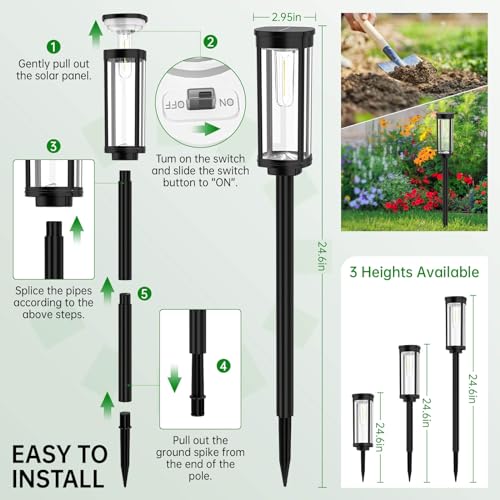 BITPOTT Outdoor Solar Pathway Lights 6 Pack, Bright Cool White Solar Powered Garden Lights Outside, Long Lasting Solar Landscape Lights for Walkway Path Yard Lawn Patio Decor