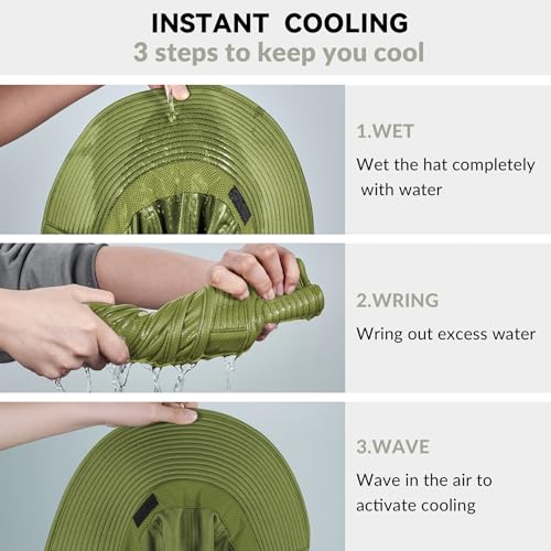 Sukeen Cooling Sun Hat for Men Women UPF50+ Wide Brim Fishing Hat with Neck Flap Adjustable Foldable Bucket Hat for Hiking Army Green