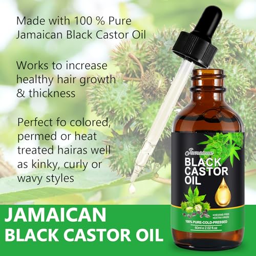 NIFEISHI 100% Pure Natural Cold Pressed Jamaican Black Castor Oil (2.02 Fl Oz, Glass Bottle) for Hair Growth, Body Care, Moisturizing Oil