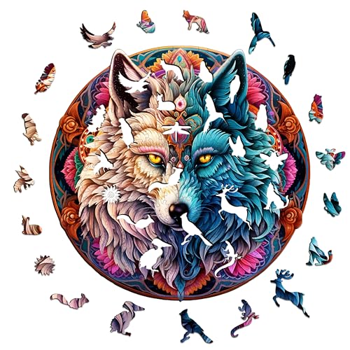 Wolf Puzzle Wooden Jigsaw Puzzle for Adult, Wolf shape Puzzle Wooden Jigsaw, Adults Animal Wooden Jigsaw Puzzles, Wooden Puzzle S Size - 9.4 * 9.2in - 100pcs