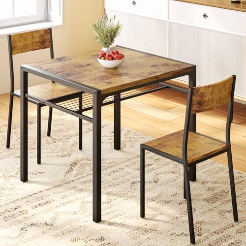 Gizoon Dining Table Set for 2, 3 Piece Kitchen Table with 2 Chairs for Small Space, Apartment, Kitchen, Dining Room, Space-Saving
