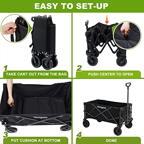 Collapsible Folding Wagon Cart,Heavy Duty Garden Cart with All Terrain Wheels,Portable Large Capacity Utility Wagon Cart for Camping Fishing Sports Shopping, Black