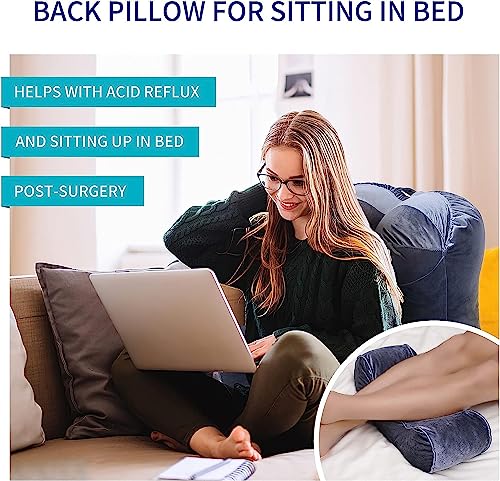 daguizu Reading Pillow Adults 31’’, Backrest Pillow with Arms for Sitting in Bed Couch Shredded Memory Foam, Back Pillow with Leg Pillow and Pockets for Reading/Gaming/Relaxing,Black