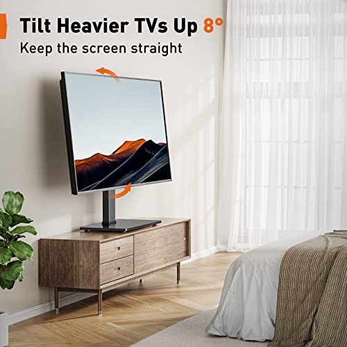 Perlegear TV Stand Mount, Universal Swivel TV Stand for 32–60,65 Inch LCD/LED/OLED TVs up to 88 lbs, Tabletop TV Stand with Tempered Glass Base, Height Adjustable TV Base with Tilt, Max VESA 400x400mm
